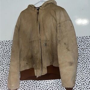 VTG Carhartt J140 Brown Canvas Jacket Mens Distressed Lightweight Coat USED 2XL